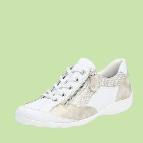 Remonte White/ Nude Combination Leather Trainer