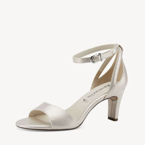 Tamaris - Pearl - Low Heel Ankle Strap Sandal in Silver Shimmer