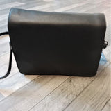 Yoshi Black Leather "Bexley" Flap Over Shoulder Bag