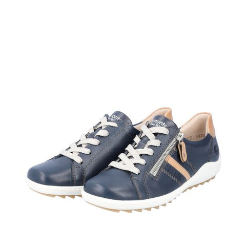 Remonte Navy Leather Trainer with Side Zip