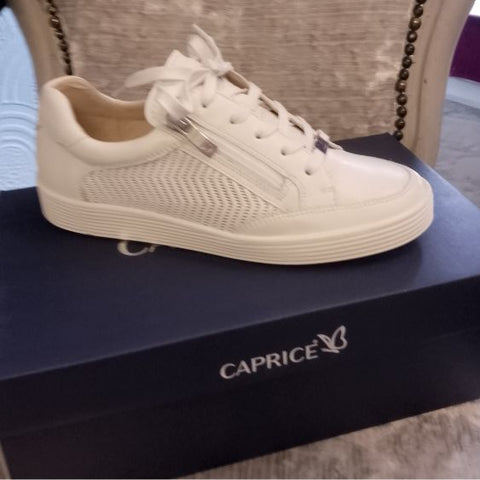 Caprice White Leather Trainers with Side Zip