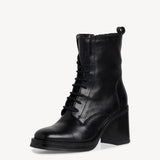 Tamaris Black Leather High Rise Lace-up Ankle boot with Heel