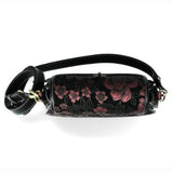 Laura Vita "Dieppe Grenat" Textile Shoulder Bag with Red Floral Detail