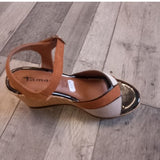 Tamaris Cognac Combinaion Leather Wedge Sandal