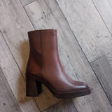 Tamaris Brown Leather Platform Sole Heeled ankle Boot
