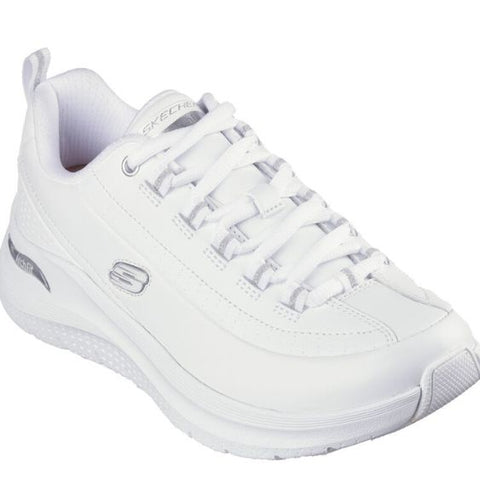 Skechers Arch-fit Star Bound Lace-up Trainer in White/Silver