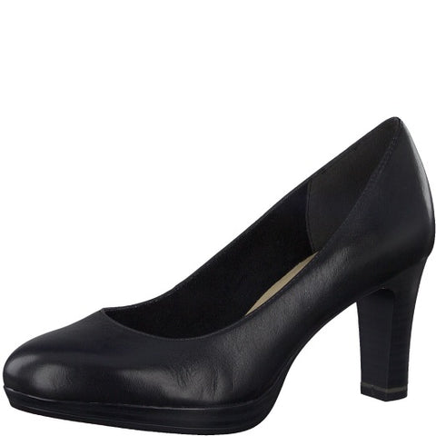 Tamaris Black Leather Court Shoe 22410-24