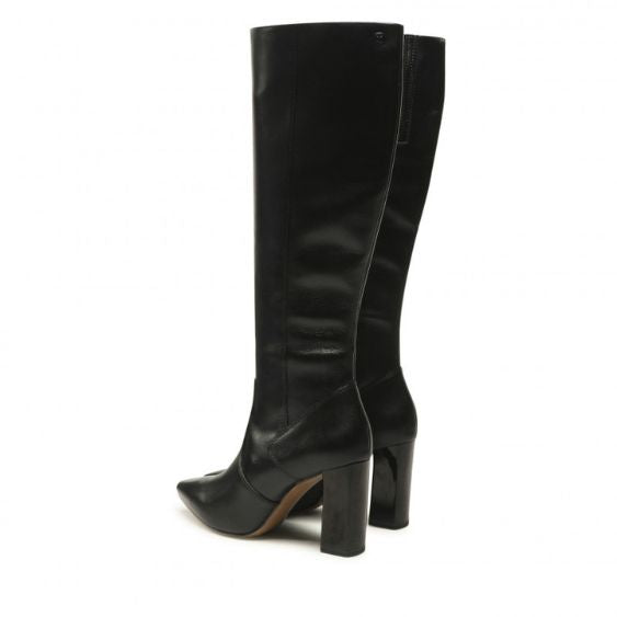 Caprice Knee Length Heeled Boot in Black Leather â Beryl's Shoes