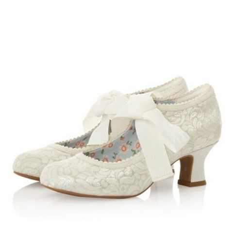 Ruby Shoo "Petyon" White & Silver Low Heeled Shoe