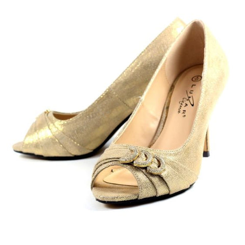 Lunar " Lyla" Pale Gold Peep Toe Court Shoe