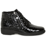 Caprice Black Patent Leather Croc Print Ankle Boot