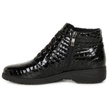 Caprice Black Patent Leather Croc Print Ankle Boot