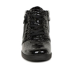 Caprice Black Patent Leather Croc Print Ankle Boot