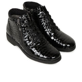Caprice Black Patent Leather Croc Print Ankle Boot