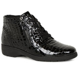 Caprice Black Patent Leather Croc Print Ankle Boot