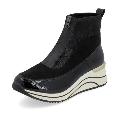 Remonte Black and White Wedge Ankle Boot