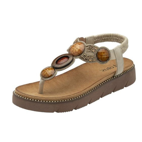 Lotus "Alcina" Bejewelled Toe-Post Sandal in Natural