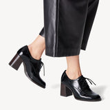 Tamaris Black Brush Lace-up Block Heeled Shoe