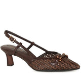 Brown woven sandal with a slingback design on a white background. Tamaris, Agatha