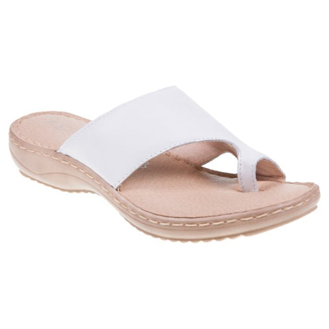 Marco Tozzi White Leather Toe Loop Sandals