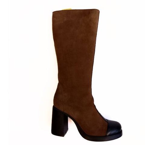 Fly London Black/ Taupe Heeled Boot