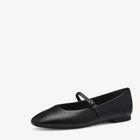 Tamaris Black Leather Ballerina Pump with Cross Strap