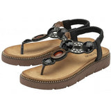 Lotus "Alcina" Bejewelled Toe-Post Sandal in Black