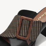 Tamaris Black and Tan Heeled Mule Sandal