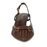 Brown woven sandal with a slingback design on a white background. Tamaris, Agatha