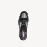 Tamaris Black Brush Lace-up Block Heeled Shoe