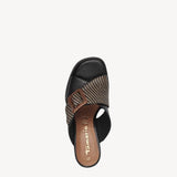 Tamaris Black and Tan Heeled Mule Sandal