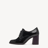 Tamaris Black Brush Lace-up Block Heeled Shoe