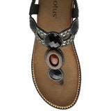 Lotus "Alcina" Bejewelled Toe-Post Sandal in Black