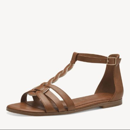 Tamaris "1-28130-42-305" Flat Gladiator Sandal in Cognac