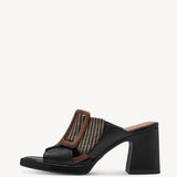 Tamaris Black and Tan Heeled Mule Sandal
