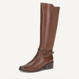 Caprice Leather Knee Length Boot in Cognac Brown