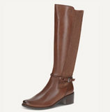 Caprice Leather Knee Length Boot in Cognac Brown