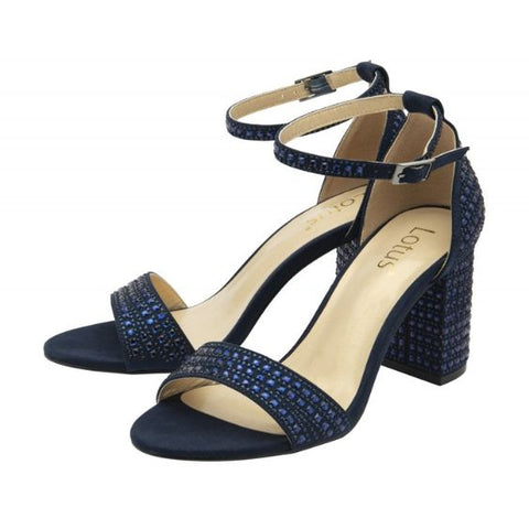 Lotus "Marquesa" Navy Diamante Block Heeled Sandal