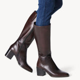 Tamaris Brown Leather Block Heeled Boot
