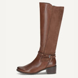 Caprice Leather Knee Length Boot in Cognac Brown