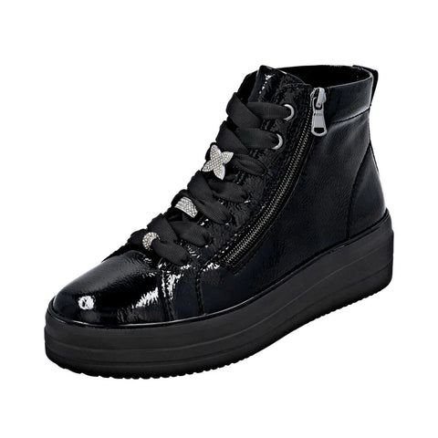 Remonte Black Patent Leather Ankle Boot