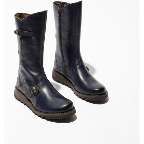 Fly London Mes 3/4 Length Leather Boot in Blue