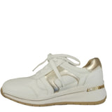 Caprice White Leather Wedge Trainer with Gold Trim