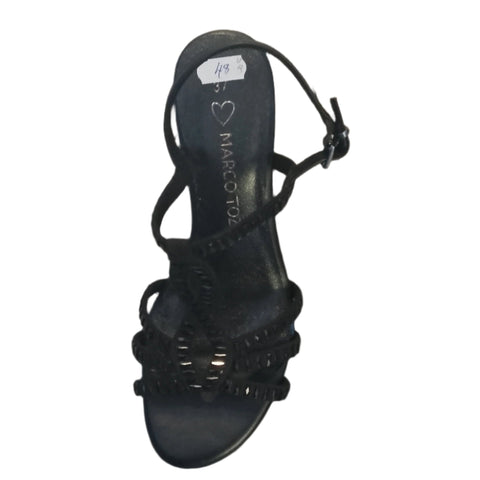 Marco Tozzi Black Beaded Block Heel Sandal