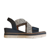 Remonte Black and White Leather Wedge Sandals