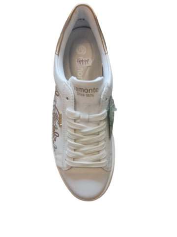 Remonte White Leather Trainer with Gold Trim