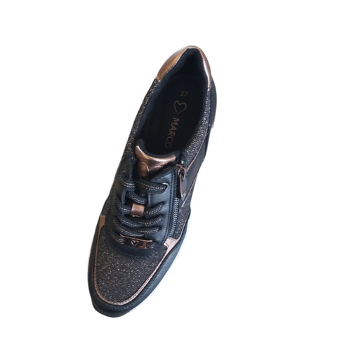 Marco Tozzi Black and Bronze Wedge Trainer