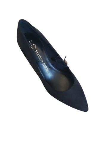 Marco Tozzi Black Suede Court Shoe