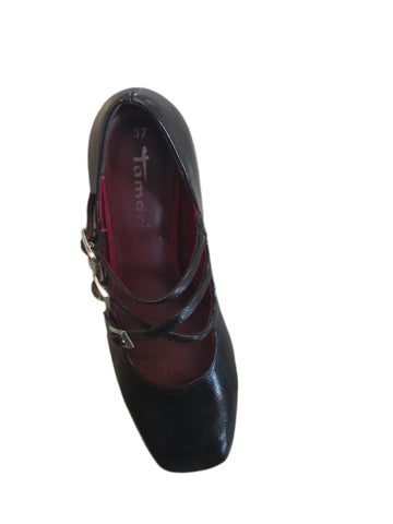 Tamaris Black Block Heeled Mary Jane Style Shoes