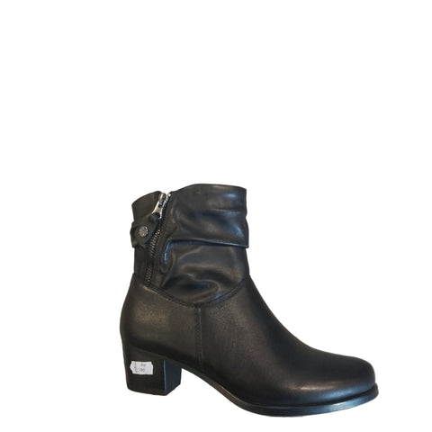 Caprice Black Leather Low Heeled Ankle Boot